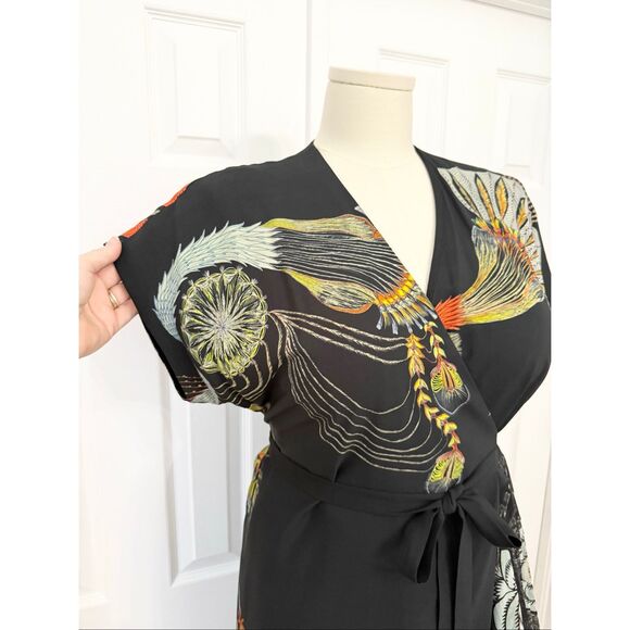 Dries Van Noten Pleated Black Kimono Sleeve Asymmetric Wrap Midi Dress 38 - Picture 2 of 9